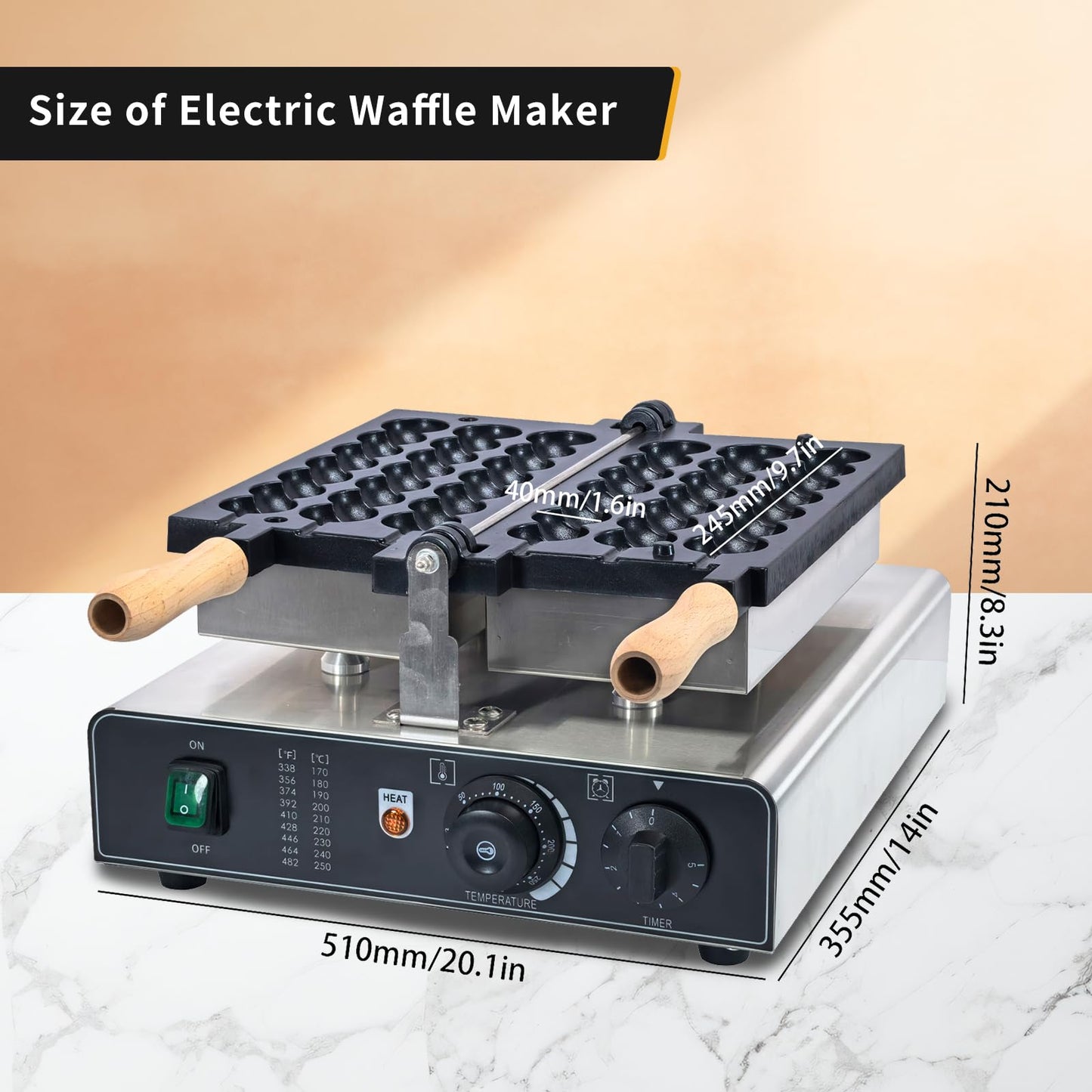 CPVKRY Commercial Waffle Skewer Maker, 120V 3-Grid Nonstick Electric Bubble Waffle Ball Machine, Double-heating Stainless Steel Bubble Waffle Stick Machine for Restaurant, Snack Bar, Street Stall