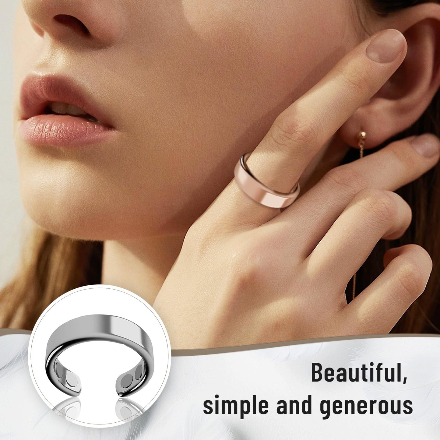 IENRGJ Magnetic Rings for Women/Man, Vayro Ring, Adjustable Stainless Steel Rings, Classic Open Design Black/Silver/Rose Gold/Gold (Black)