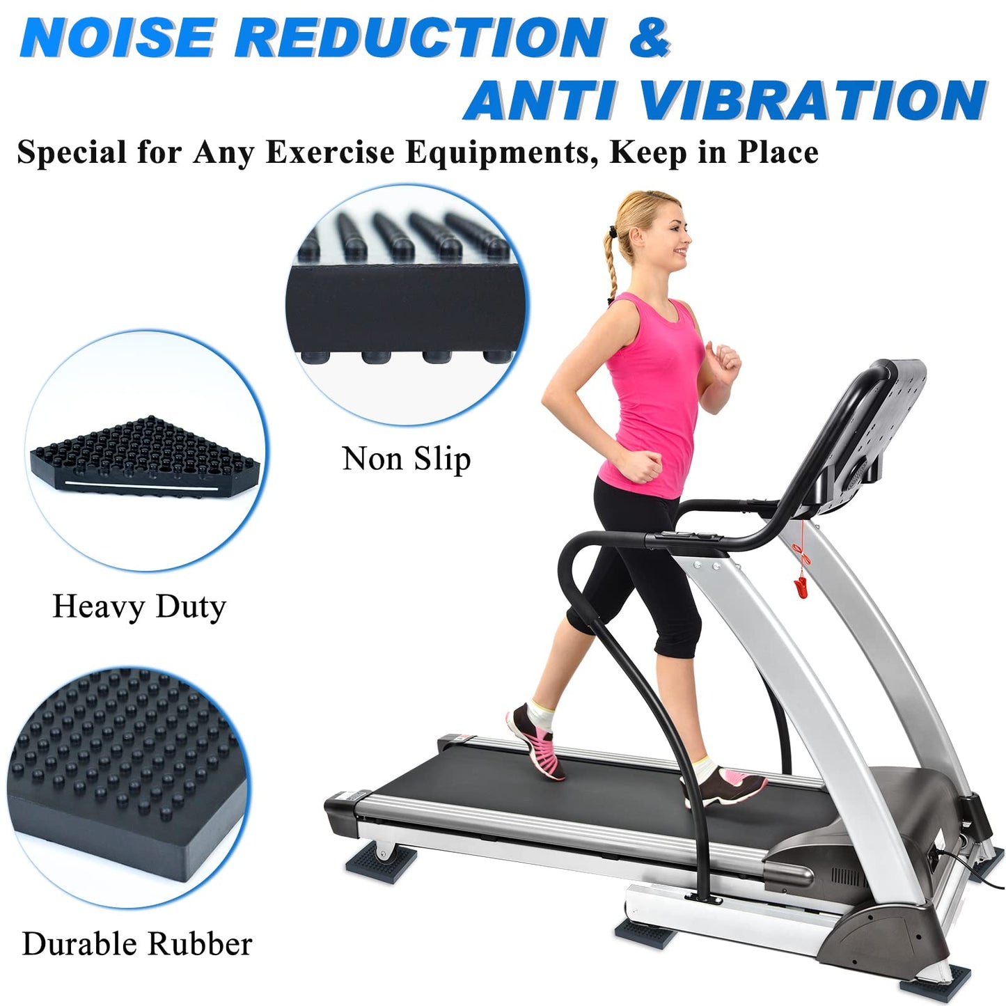 BXI Exercise Equipment Mat Heavy Duty - 6 x 6 x 0.8 Inches 6 Pcs Non Slip Noise Reduction Anti Vibration Treadmill Stationary Bike Mats, Thick Steel Embedded Rubber Pad for Hardwood Floors & Carpet