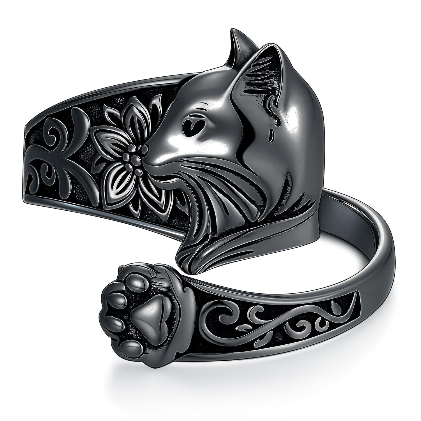 Midari Black Cat Spoon Rings for Women Sterling Silver Adjustable Halloween Vintage Finger Thumb Balck Paw Print Ring Kitty Jewelry Cat Lovers Birthday Halloween Christmas