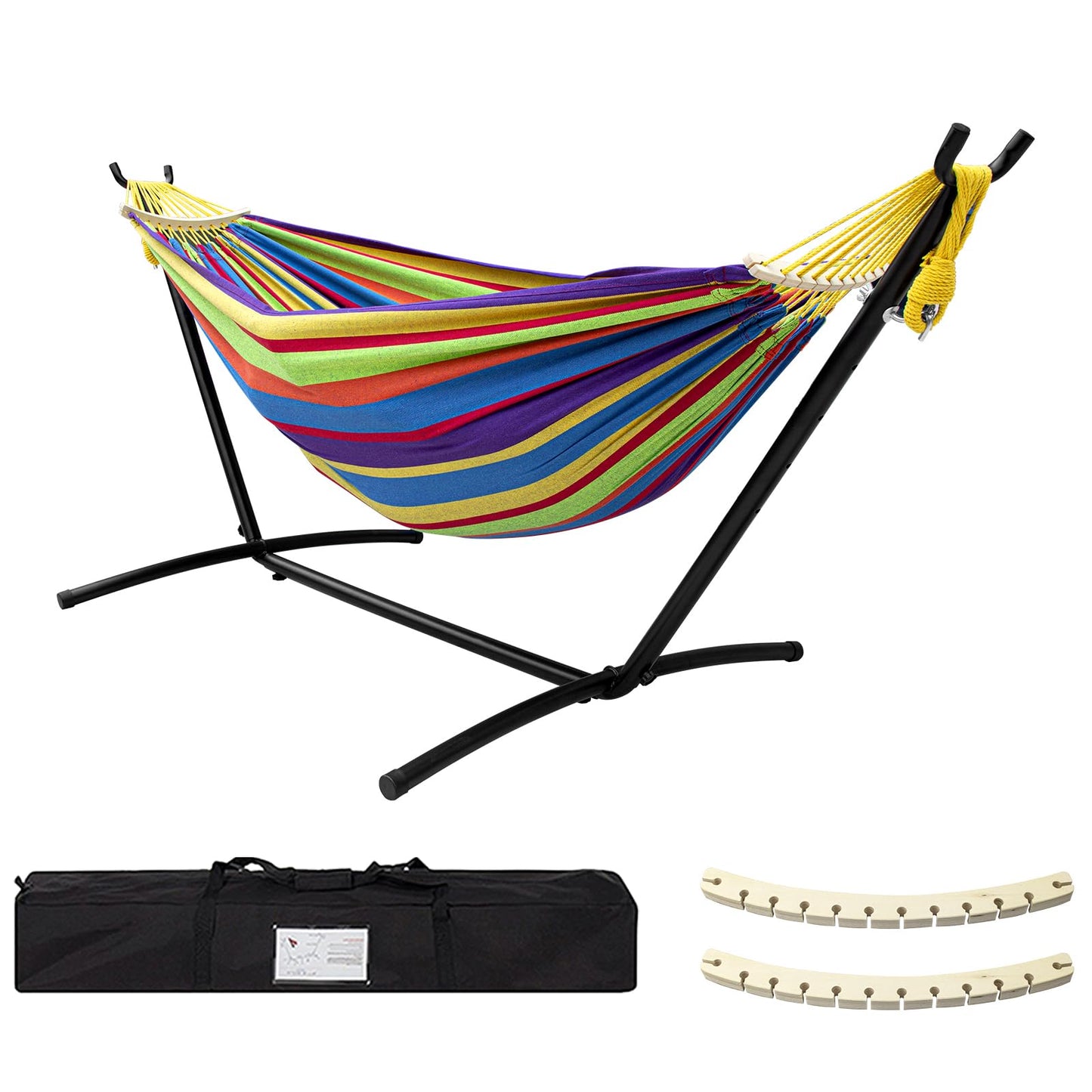 SZHLUX Double Hammock with Stand for Outside 450lb Capacity Steel Stand, Premium Carry Bag Included and Two Anti Roll Balance Beam