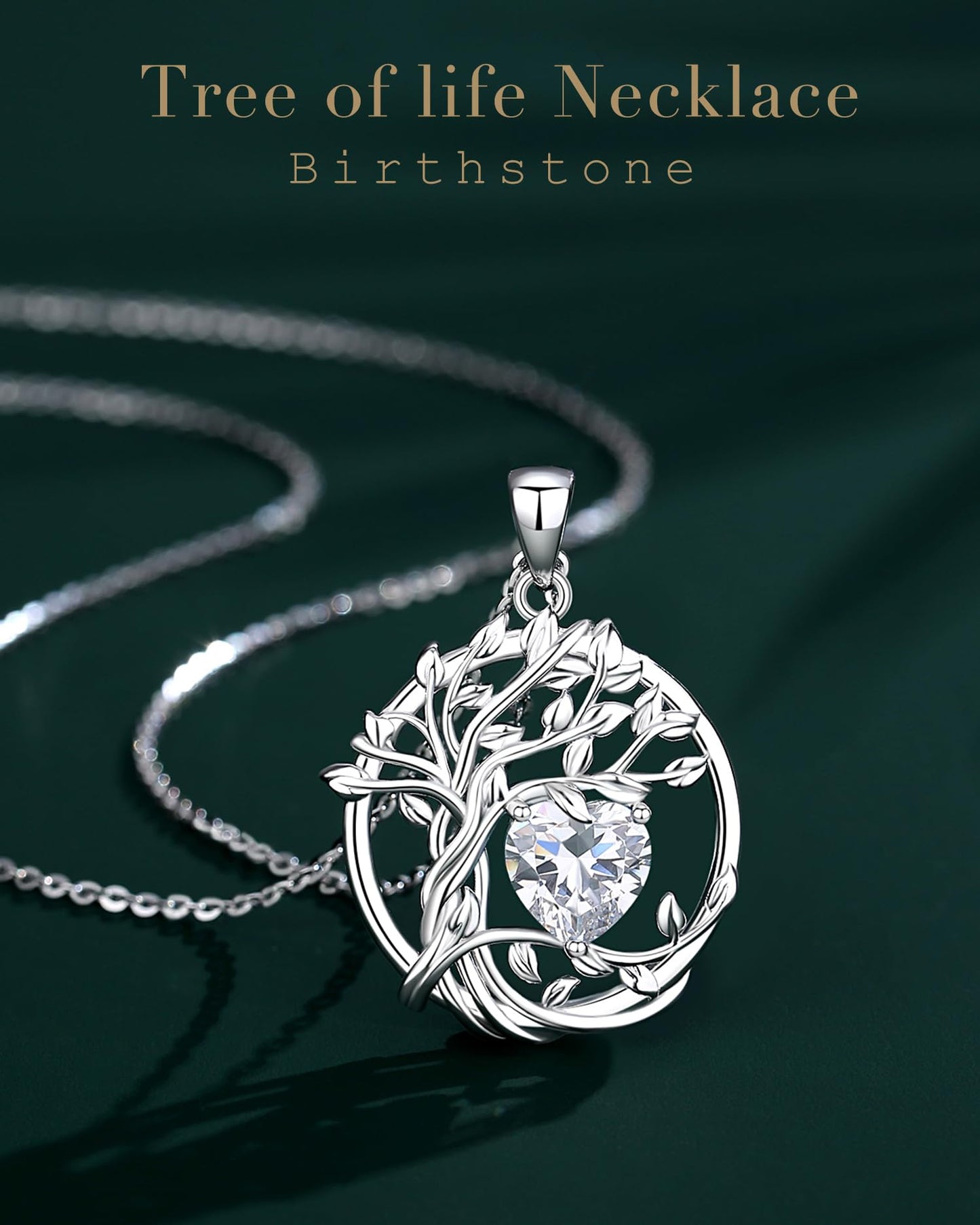 FANCIME Tree of life April Birthstone necklace for women Sterling Silver Tree Jewelry Simulated Diamond Pendant Cubic Zirconia CZ Gemstone Anniversary Birthday Christmas Gifts for Wife Mom Her