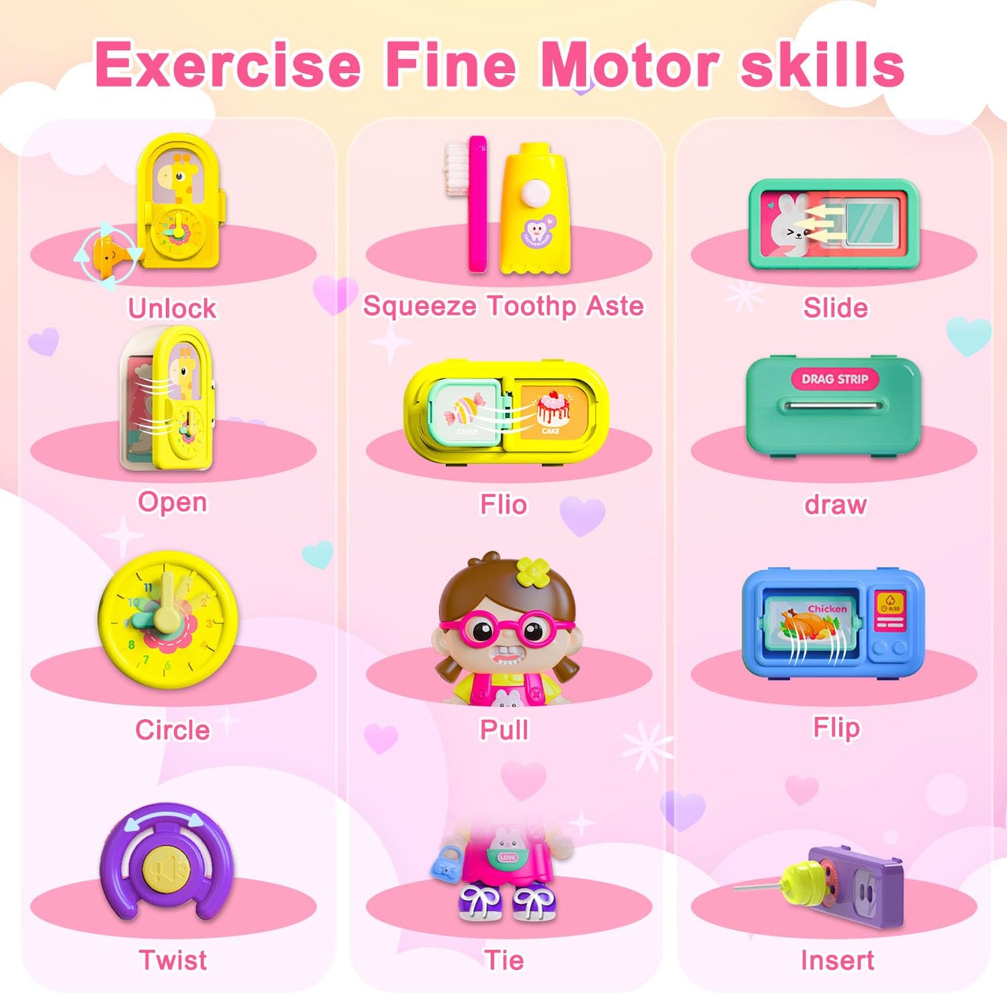 VOILBTOY Busy Board for 1-2 Year Old Girl Gift,Musical Toys for Toddlers 1-3 Year,Educational Fine Motor Baby Toys for 12 18 Months,Perfect for Preschool or Travel,Birthday Gift for 1+Year Old Girl