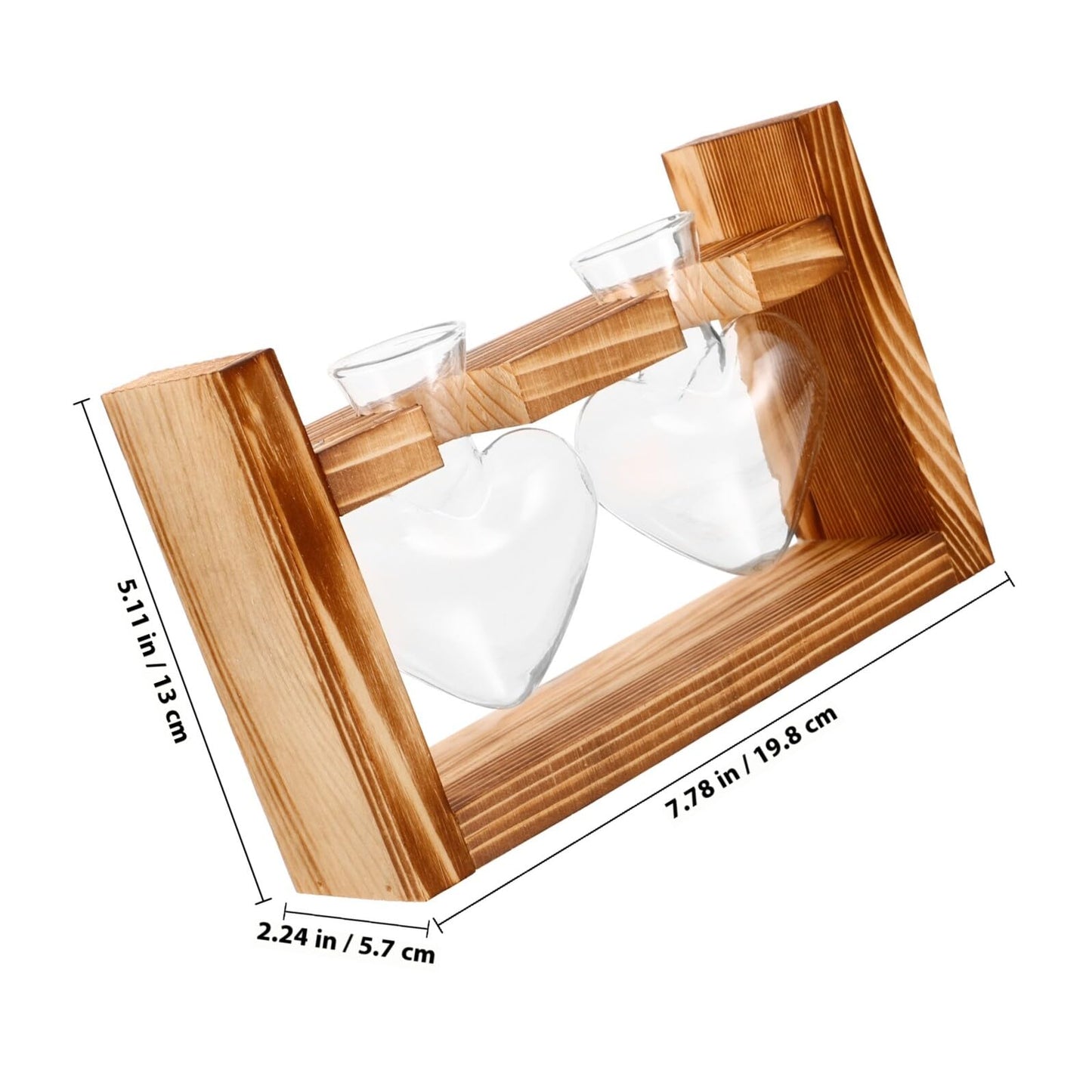 Unomor Wooden Stand Glass Terrarium Plant Holder Heart Shaped Vase Hydroponic Indoor Garden Decor with 2 Glass Containers for Home Office