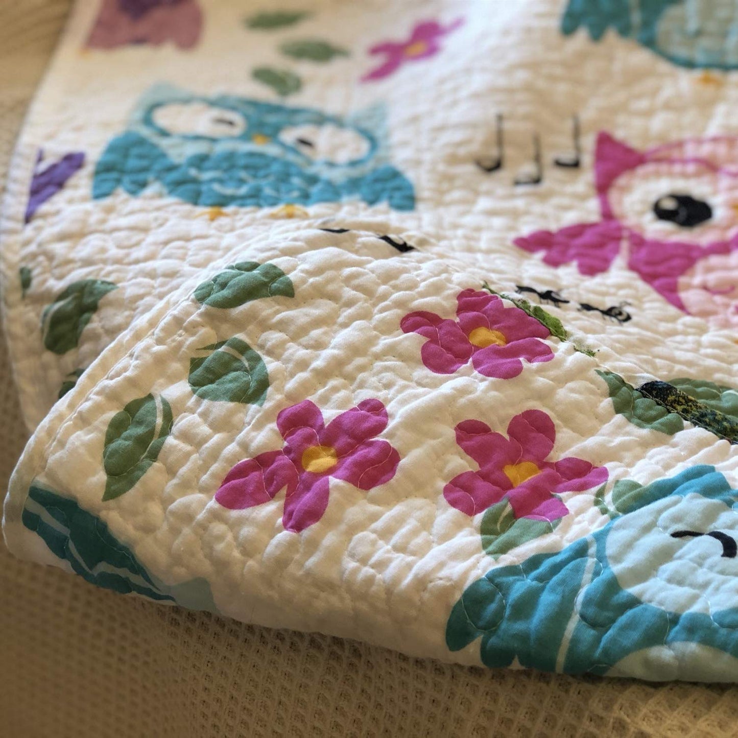 ABREEZE Coverlet Quilt Bedspread Throw Blanket for Toddler Kid's Girl & Boys Bed Gift 100% Cotton Toddlers and Baby Quilt(43x51 inch, Owl)