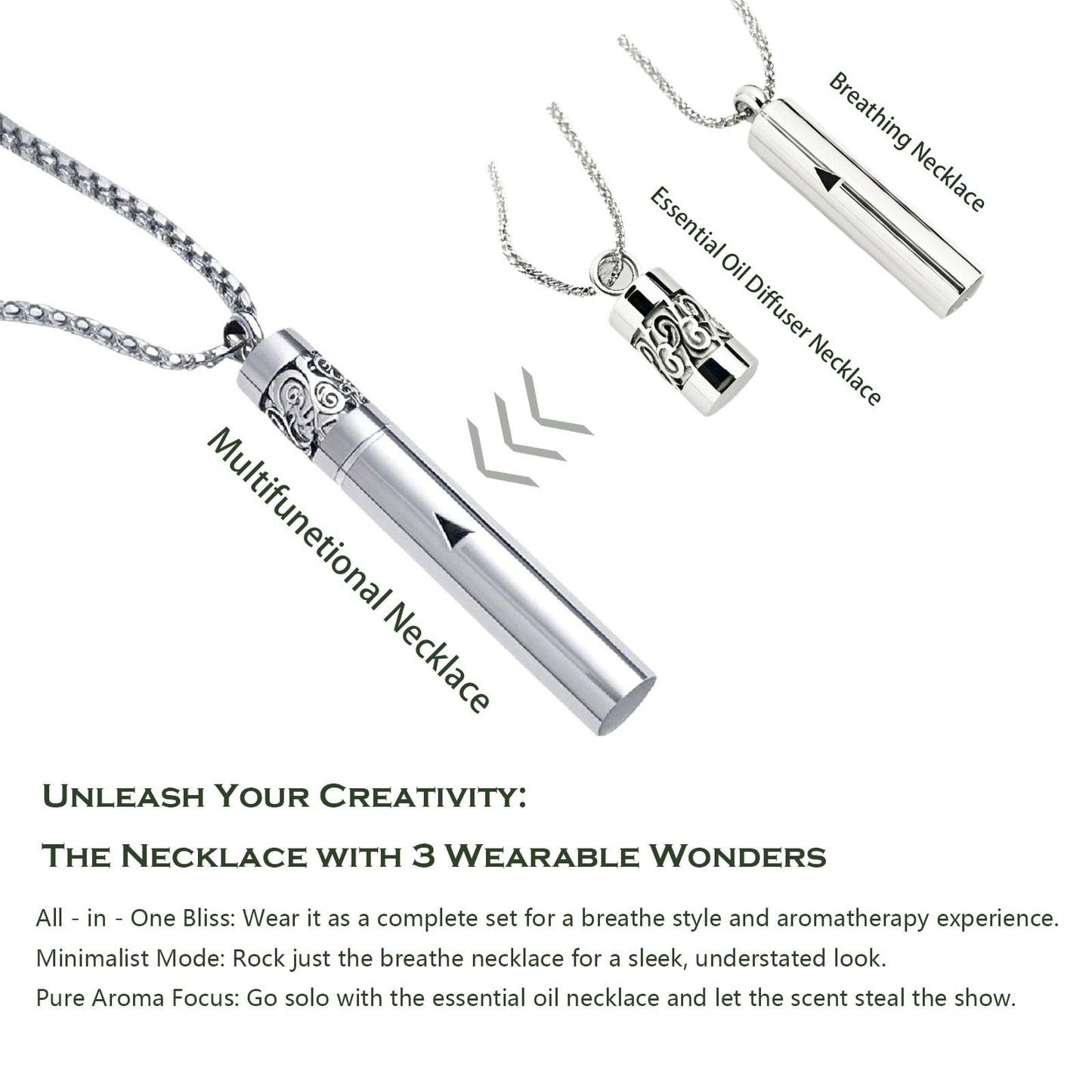phaxud Stainless Steel Mindfulness Breathing Necklace for Anxiety Original Upgrades Multifunctional Breathlink with Essential Oil Diffuser Multifunctional Jewelry (A)
