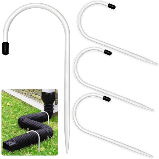 Chiliqi 4 Pack Rain Gutter Downspout Extension Fixing Pin, U-Shape Downspout Anchor Stake Fit 4" Round Downspout Extensions, Easy to Install for Efficient Rainwater Management (White-4 Pack)
