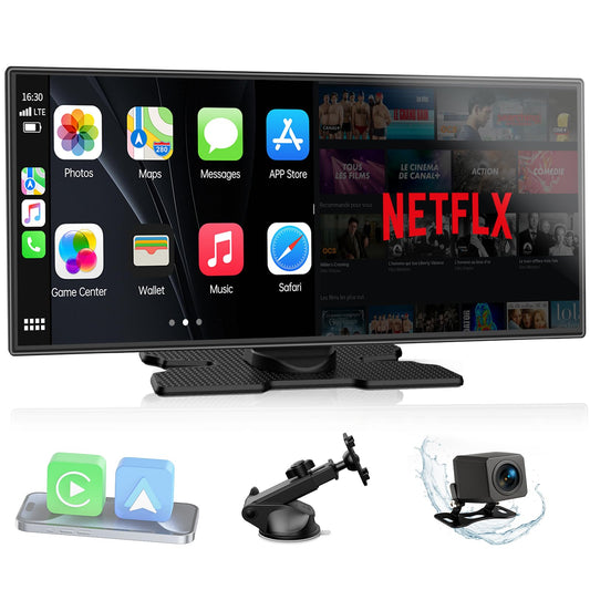 LAMTTO Upgraded 11'' Wireless Carplay Screen with Net-Flix YouTube Apps and Backup Camera Built-in Entertainment Video Box Navigation Voice Assistant for iOS 10+ Android 11+