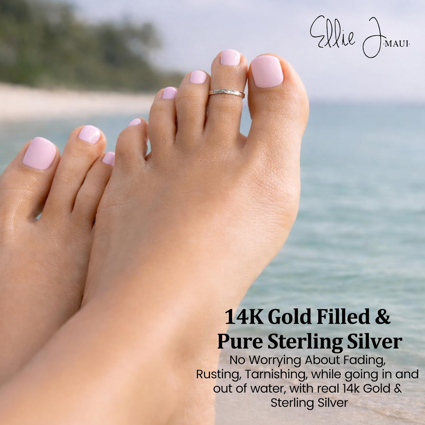Ellie J Maui Open Toe Rings for Women, Handmade Adjustable 925 Sterling Silver, Real 14K Gold Filled & Rose Gold Filled Beach Design - Fashion Gift & Unique Jewelry (goldfilled Set of 2)