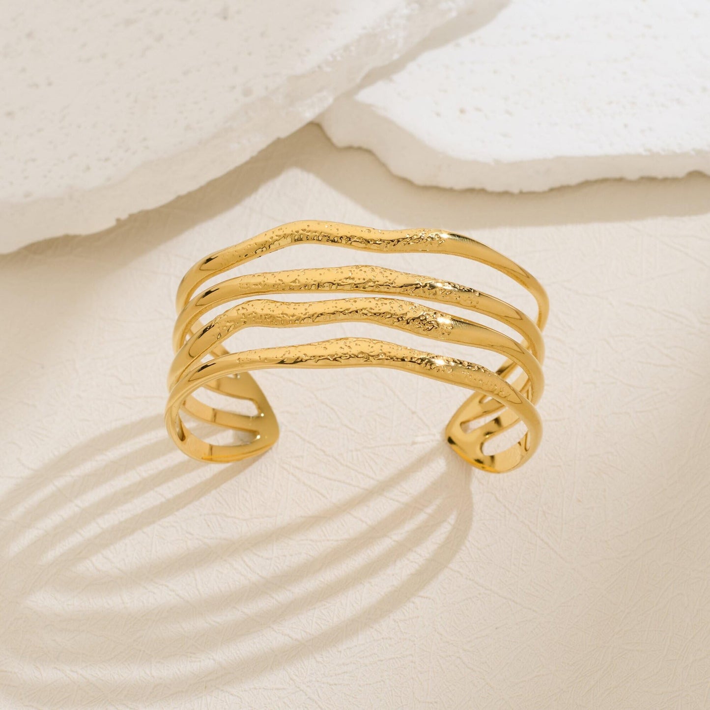 TENTMENTISE Bracelet for Women 18K Gold Plated Multi-layer Wire Open Bracelet Wide Bangle Bracelets Irregular Statement Bracelet Gold Jewelry Gifts for Women