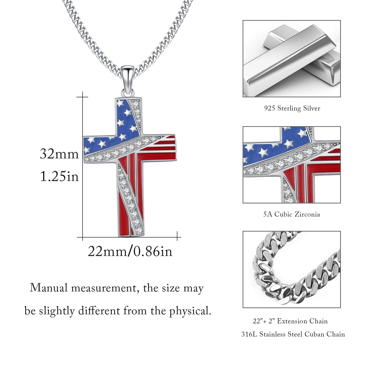 YEESIA Cross Necklace for Women Men 925 Sterling Silver Jesus Crucifix Pendant Necklace with Lapis Lazuli Religious Christian Jewelry Gift