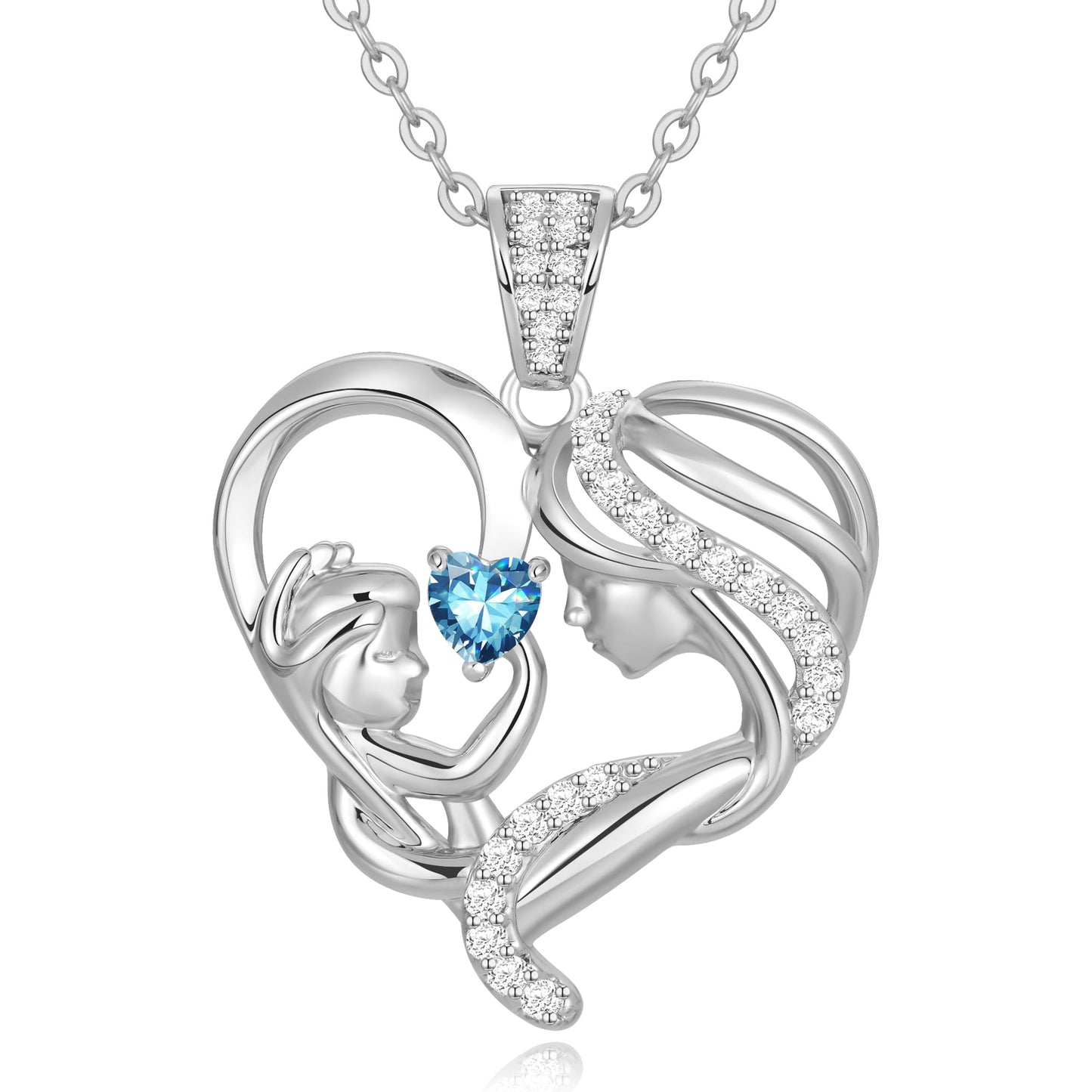 Zifeel Mothers Day Gifts for Mom Wife Her Grandma, S925 Sterling Silver Birthstone Necklaces Jewelry for Women, Mother's Day Love Heart Pendant Necklace for Anniversary Birthday Christmas Day