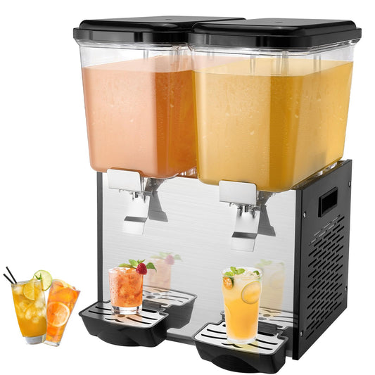 VEVOR Commercial Beverage Dispenser, 2 Tanks 18 L / 19 QT Per Tank Juice Dispenser, 370W Stainless Steel Ice Tea Drink Machine with 45°F-54°F Cooling Temperature, for Cold Drink Restaurant Bar Party