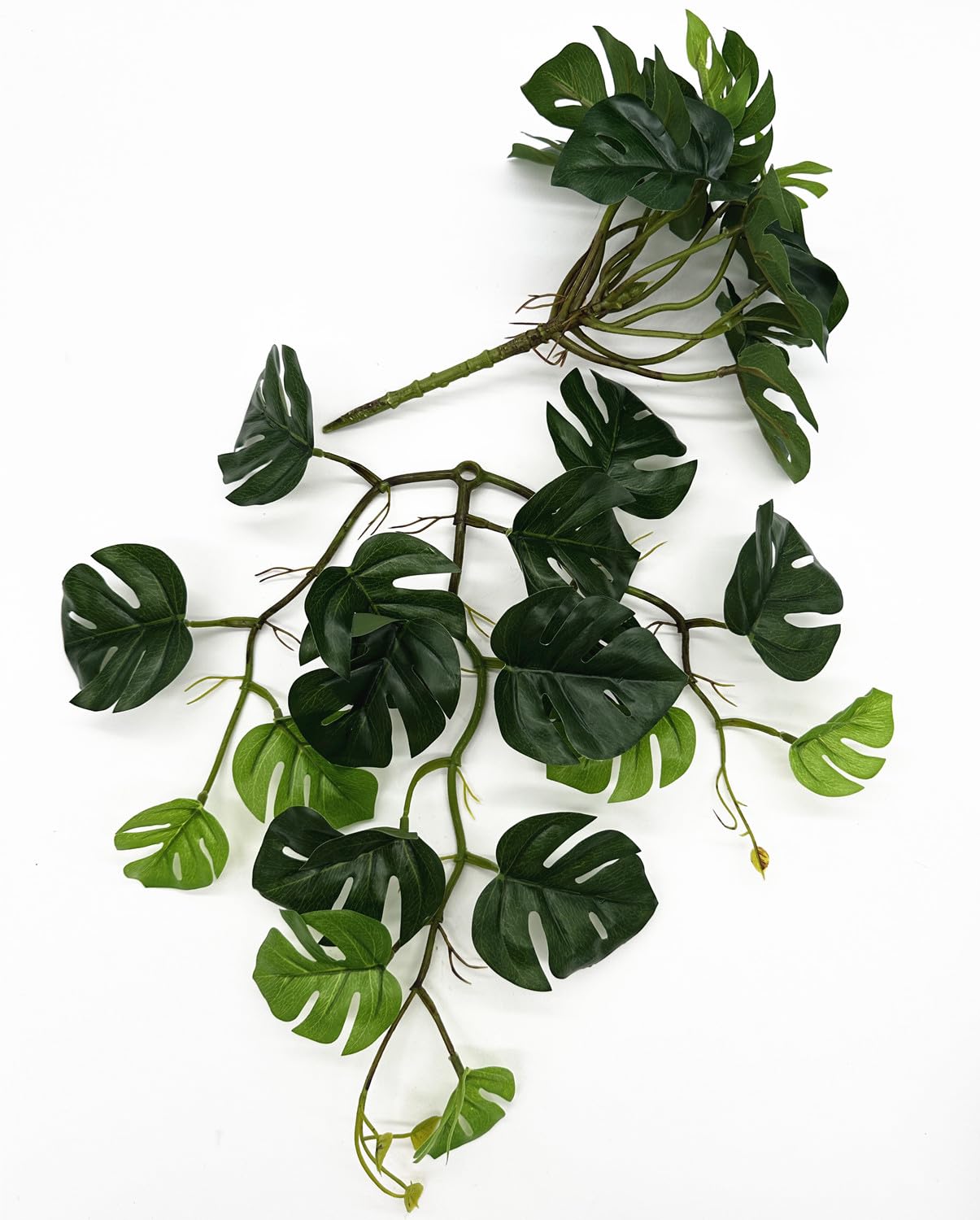 Artificial Monstera Fake Potted Plants Small Palm Hanging Vine Fake Tropical Plant Ivy Faux Greenery for Home Decor Indoor Outdoor Garden Pot Shelf Living Room Office Party DIY Decoration Green 2 Pack
