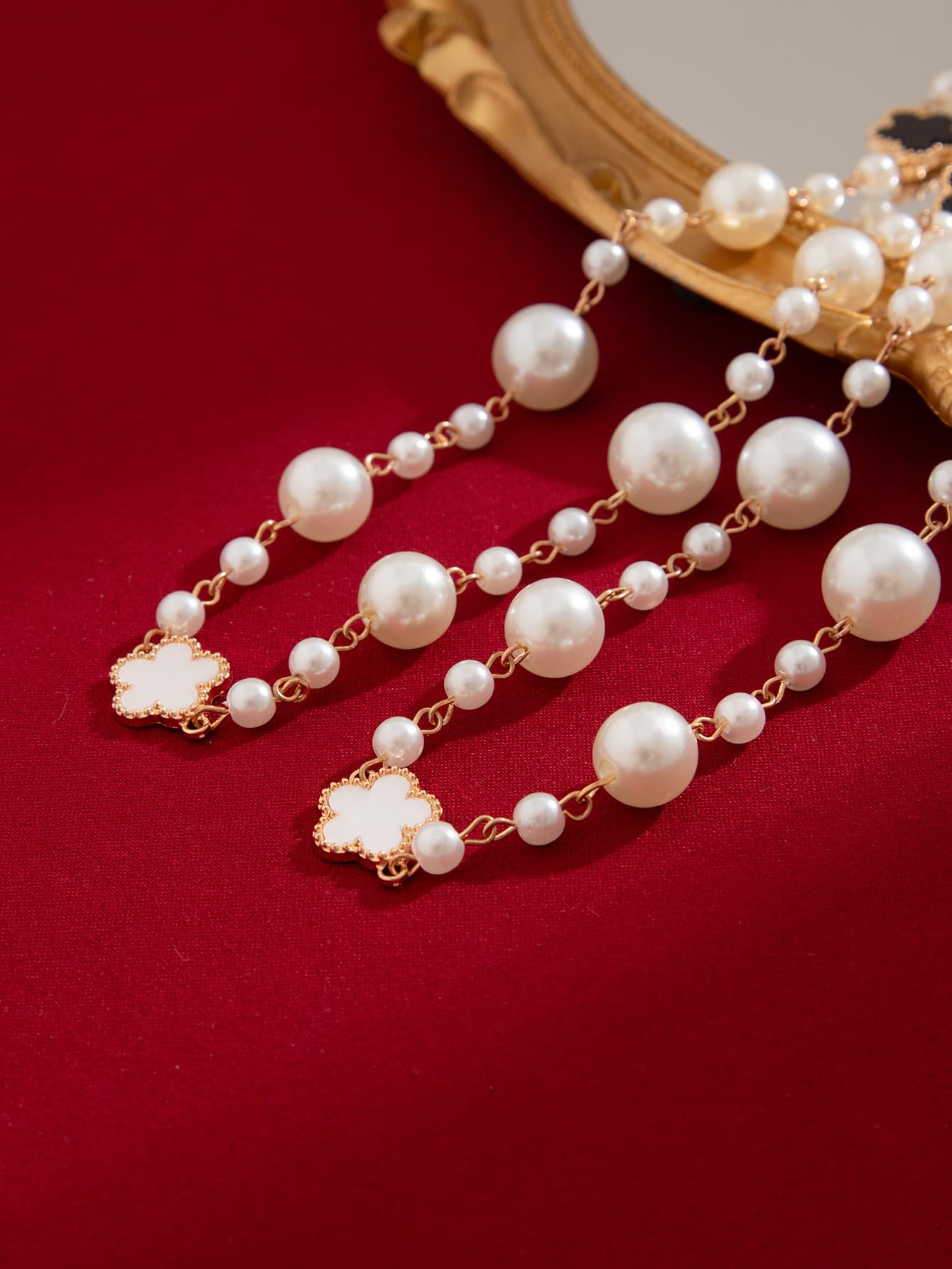 Long Pearl Necklaces for Women Pearl Long Chain Necklace Dainty Gold And Long Pearl Necklaces Layered Pearl Necklace Statement Sweater Strand Chain Jewelry (3Layer)