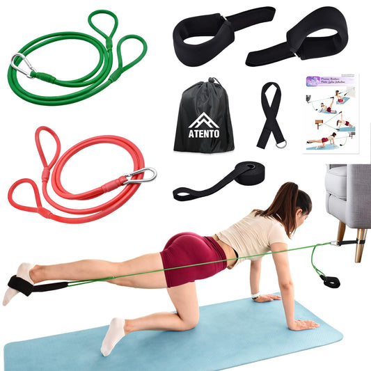 ATENTO Resistance Pilates System Reformer Style Pilates Lightweight Portable Pilates for Home Gym, 2 Pcs Resistance Bands,1 Door Anchor,1 Exercise Straps,1 Handle Straps