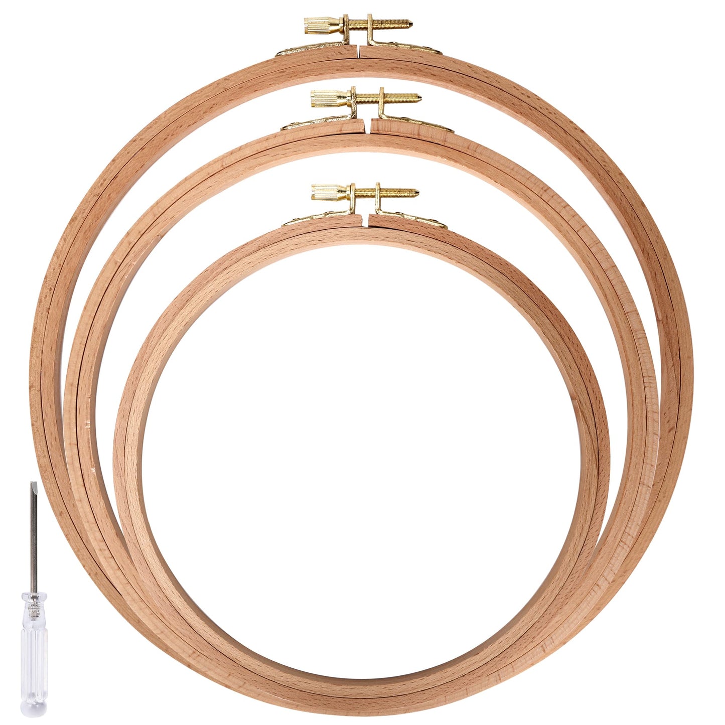 Caydo 3 Pieces Beech Wood Embroidery Hoops Set, 7 Inch to 9 Inch Round Embroidery Hoop Cross Stitch Hoop Rings for Embroidery, Sewing and Home Ornaments