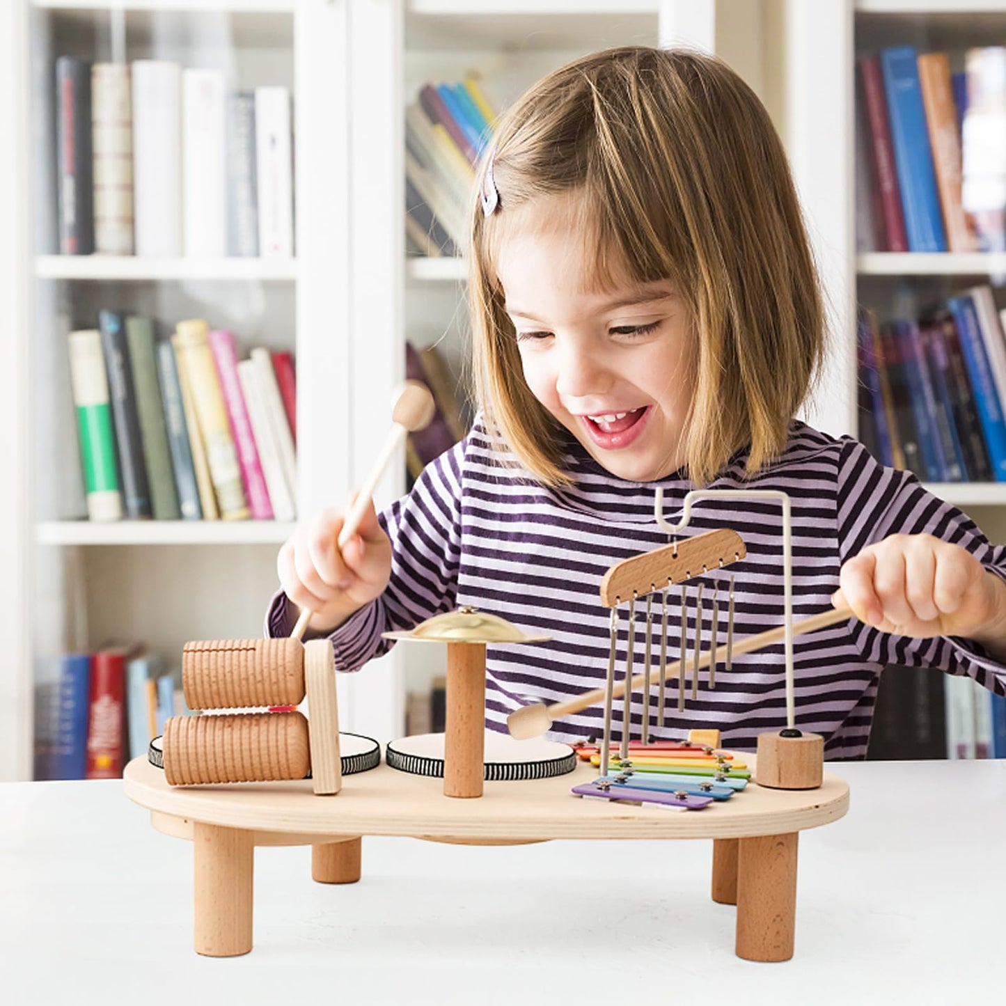 Promise Babe Wooden Drum Set for Toddlers 1-3, Musical Percussion Instruments for Kids Baby Drum Set Xylophone, Montessori Educational Musical Toys for Girls Boys Ages 3+