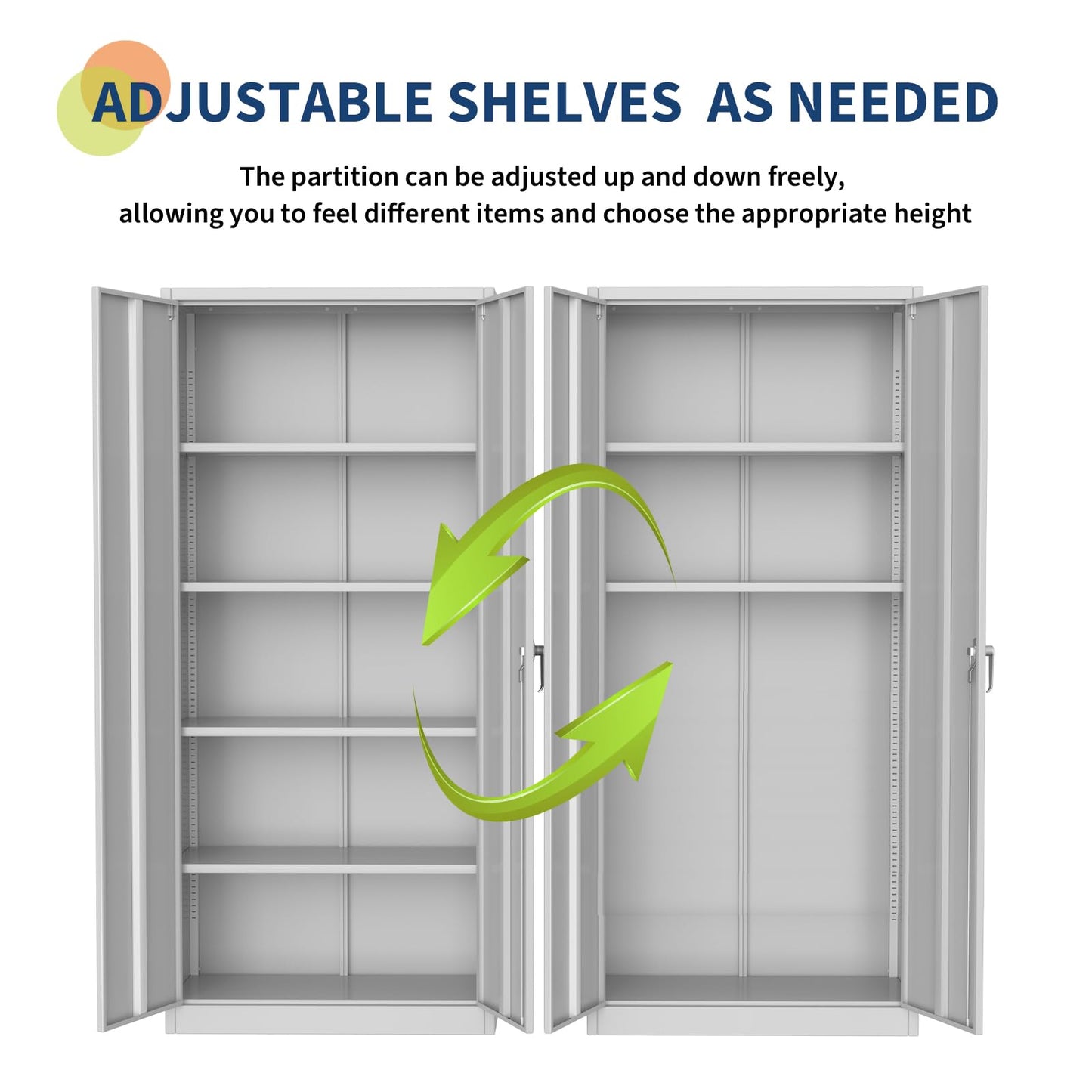 Storage Metal Cabinet 71" with Doors and Shelves Adjustable Adjustable Feet and Lock Tall Storage Cabinet for Pantry Garage Craft Bedroom Office