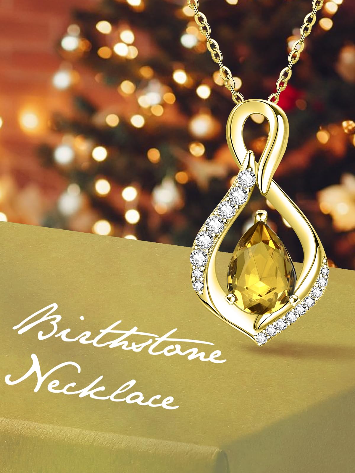 JIYVY32 Citrine Infinity Necklace for Women November Birthstone Necklaces 14k Gold Plating Anniversary Birthday Gifts for Wife Her Mom Girlfriend Birthstone Jewelry Gifts for Women