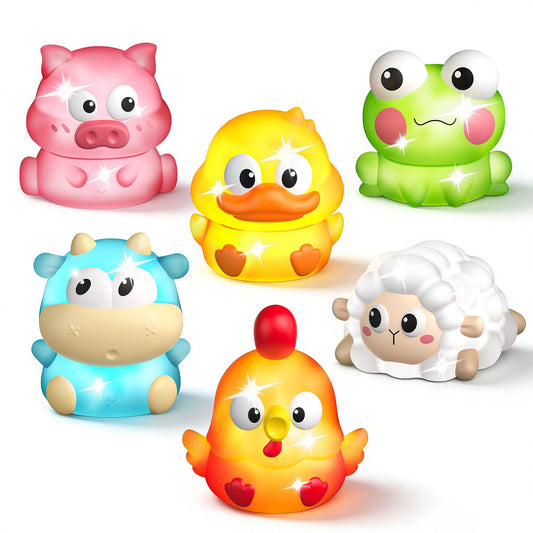 6 Packs Light Up Bath Toys for Kids Ages 1-3, Farm Animals Bathtub Toys for Toddlers 2-4, Water Pool Toys for 1 2 3 Year Old Boys Girls Babies 12-18 Months Gifts