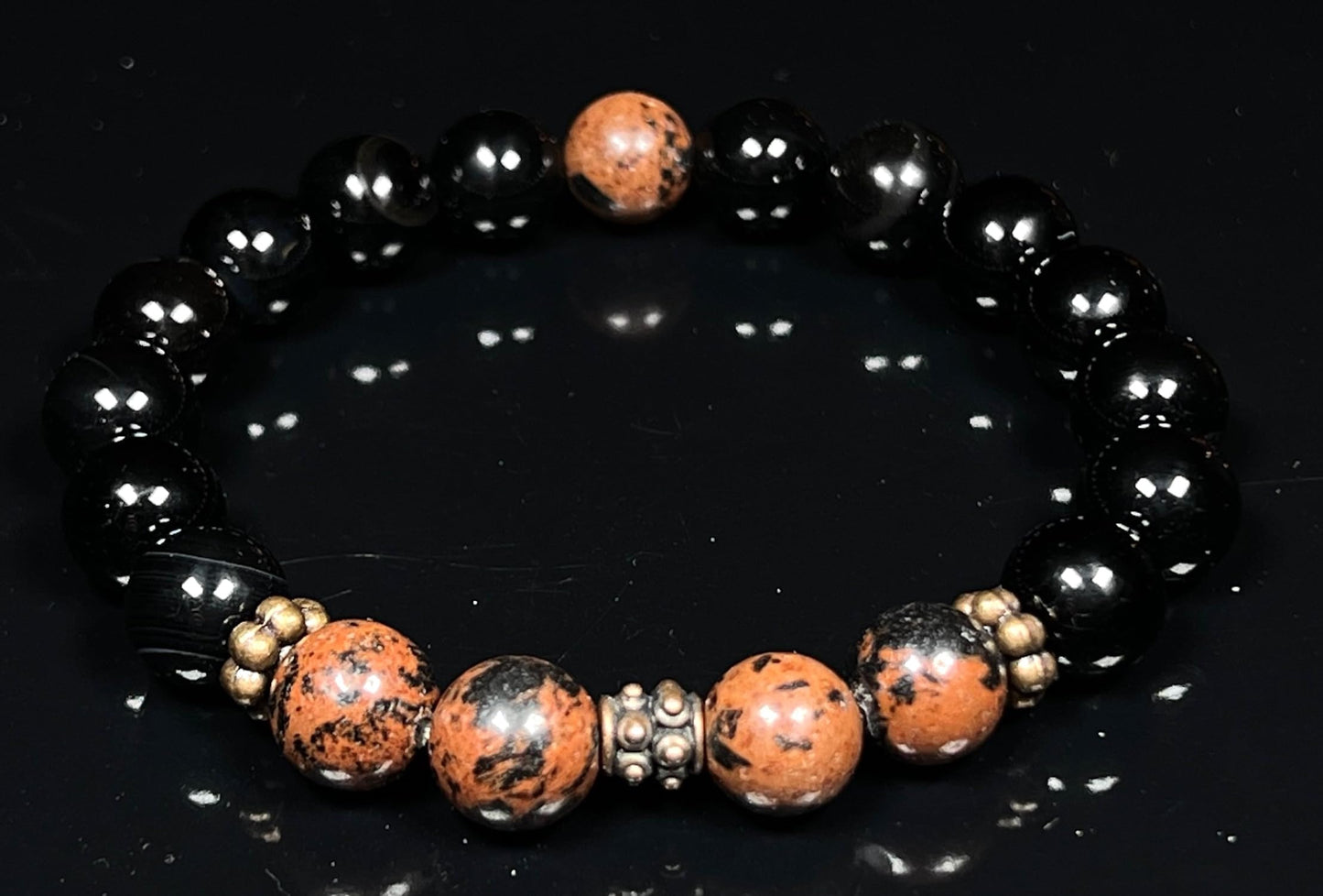 AWAKEN YOUR KUNDALINI Mahogany and Black Obsidian Stretch Bracelet | 10mm Beads | October November December Birthstones for Scorpio Sagittarius | Root Chakra Grounding Beads (Wrist Size 7.5 Inches)