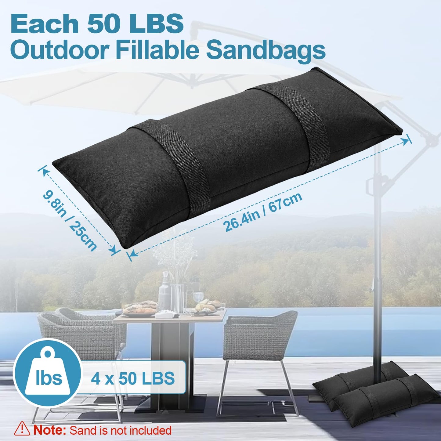 EMART 4 Packs 200LBS Umbrella Base Weights, Durable Sand Bags for Weight, Weatherproof Fillable Heavy Duty Sandbags for Backyard Umbrella, Outdoor Furniture, Garden, Trampoline, Poolside Accessories