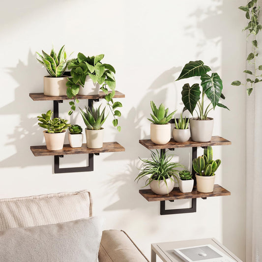 Bamworld Floating Shelves for Wall Planters for Indoor Plants Hanging Shelves Plant Holder Wall Decor Plant Stand Indoor for Plant Hangers Indoor for Living Room Bedroom Bathroom 2-Pack Brown