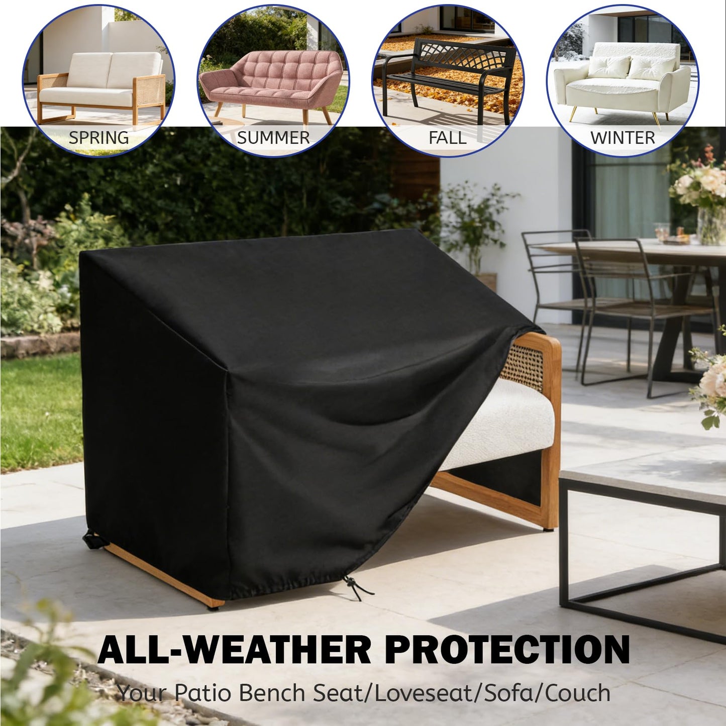 Hdenmist Outdoor Bench Covers, Waterproof Patio Sofa Cover Heavy Duty Outdoor 2-Seater Loveseat Cover for Outside Park Loveseat, Sofa, Glider Bench & Garden Furniture, 48" W x 29" D x 36" H Black