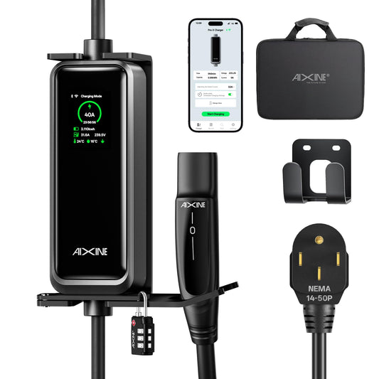 AIXINE Level 2 EV Charger,Tesla EV Charger NACS 40A with 25FT Extension Cord Cable,Enhanced WiFi Smart App,240V NEMA 14-50 Plug Compatible with All Tesla Models X/Y/3/S,UL,ETL,FCC Certified