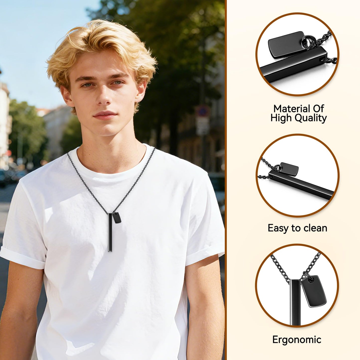 ENFANTRY Breathing necklace Mindfulness Anxiety necklace breathing Black Stainless Steel Stress Relief pendant Meditation Anxiety Relief Gifts for Women Men