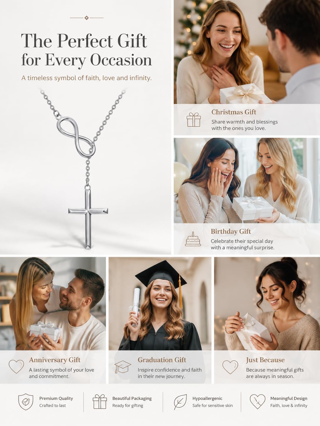 YYB Y Necklace Infinity Cross Pendant Lariat Necklace for Women Drop Necklaces Christian Jewelry Birthday Anniversary Mothers Day Gifts for Mom Sister Girlfriend