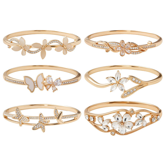 6 Pack 18K Gold Plated Bangles Bracelet Set for Women, Dainty Vintage Trendy Fashion Jewelry, Ideal Gift for Birthday Christmas Valentine's Day Mother's Day for Girlfriend Wife Mom Sister
