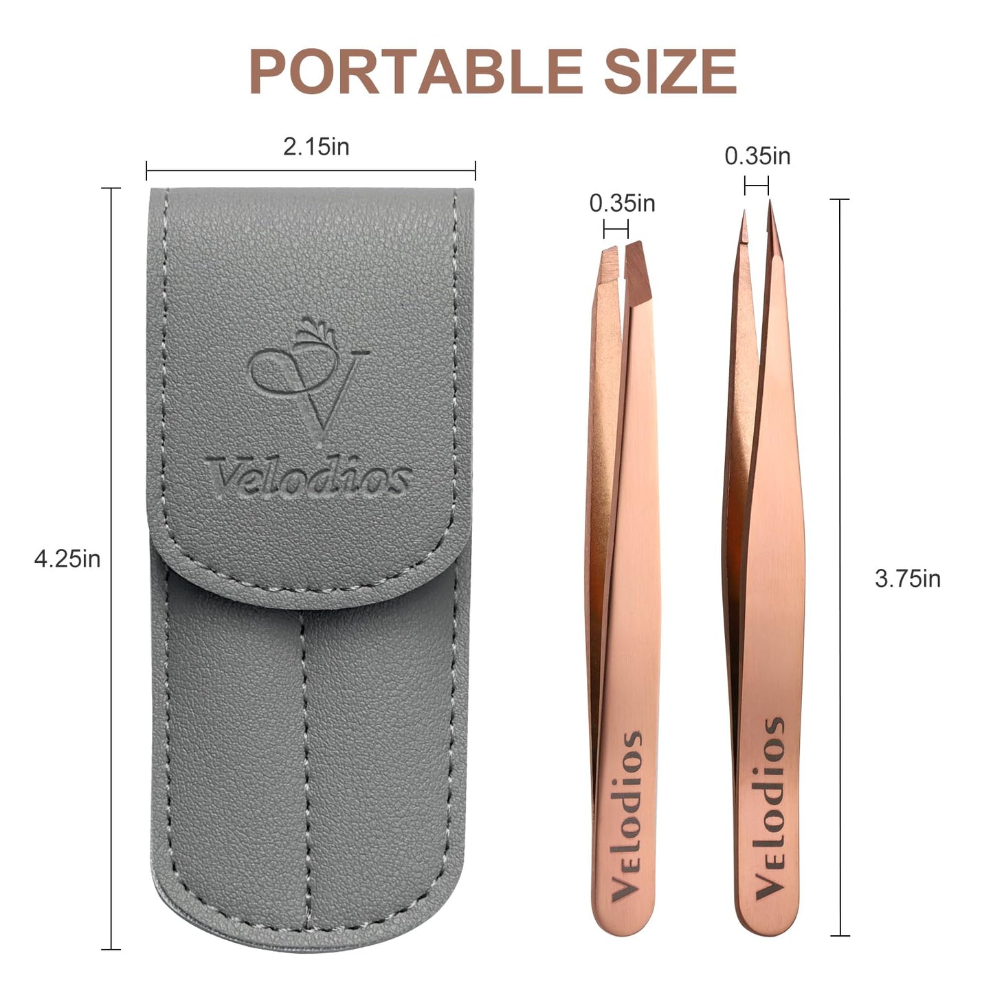 Velodios 2-Pack Precision Tweezers for Eyebrows, Facial Hair, Ingrown Hair Removal, Professional Stainless Steel Eyebrow Tweezers for Women and Men, Tweezer Set with PU Travel Case