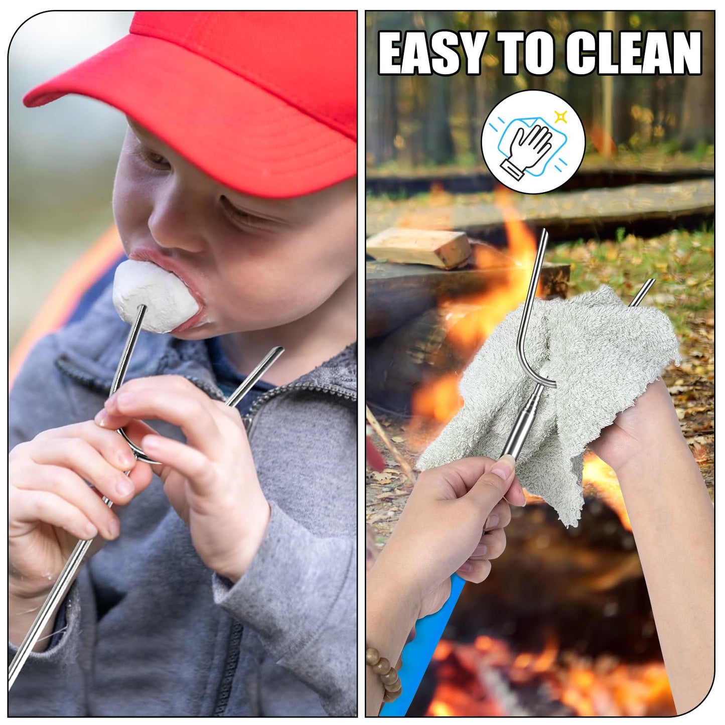 Briout Marshmallow Roasting Sticks 12 Colors Extra Long 45'' Stainless Telescoping Hot Dog Smores Skewers Kids Safe Barbecue Forks for Campfire, Bonfire and Grill(12 Count)