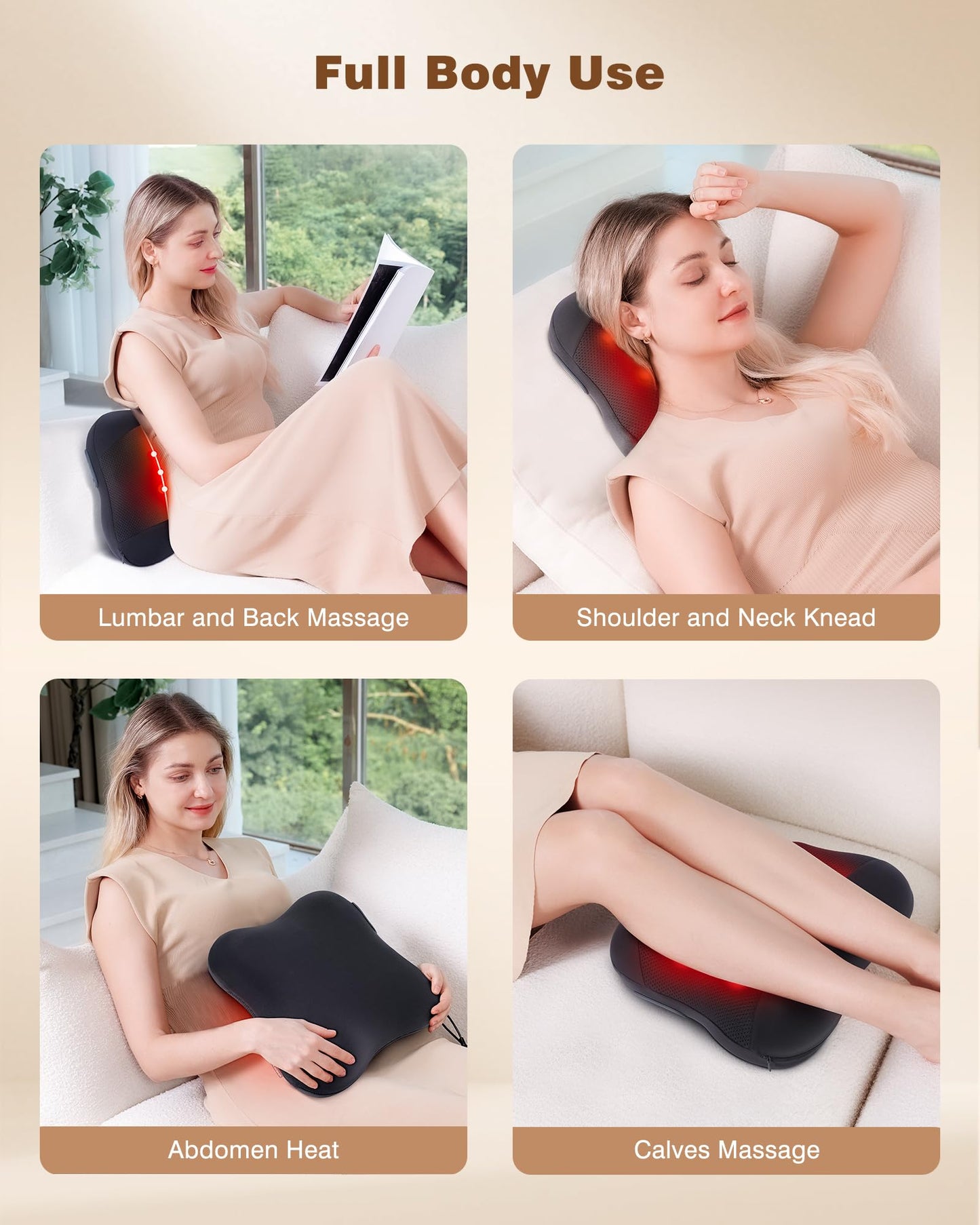 KINGJOY 2-in-1 Cordless Shiatsu Back Massager with Heat, Upgraded 4D Liftable Massage Nodes & Dual-Side Heating, Deep Tissue Kneading for Back Pain Relief, Gift for Women Men, Home Office Use