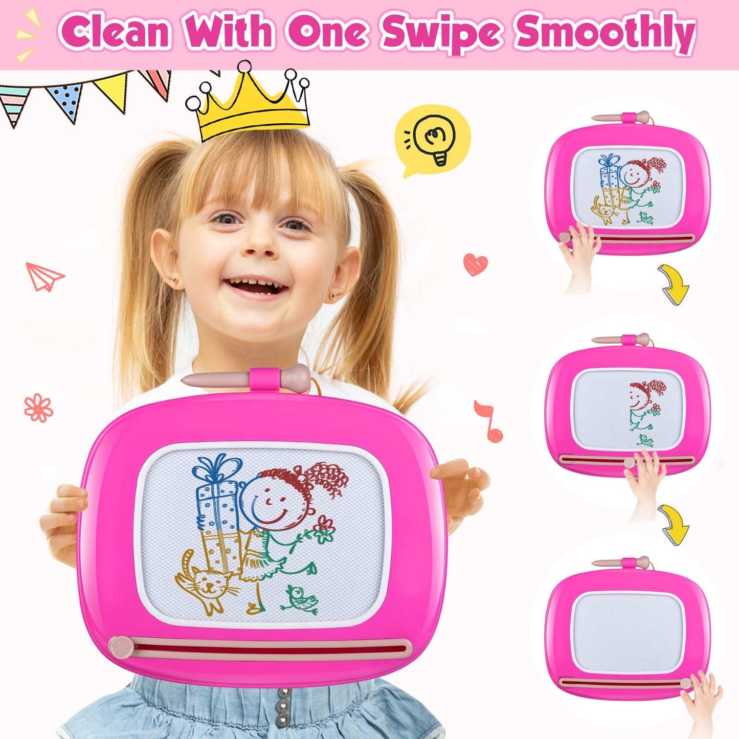 Smasiagon Toddler Girl Boy Toys,Magnetic Drawing Board for Toddlers,Early Learning Doodle Board Writing Painting Sketch Pad, Birthday Easter Valentines Day Gifts for 1 2 3 Year Old (Deep Pink)