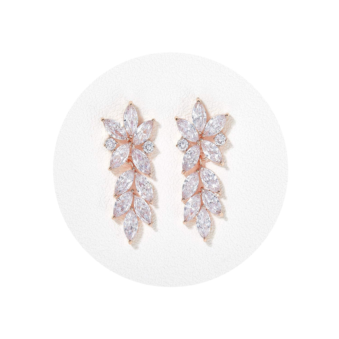 SWEETV Rose Gold Marquise Wedding Earrings for Brides, Bridal Bridesmaid Earrings for Wedding, Cubic Zirconia Dangle Drop Earrings for Women