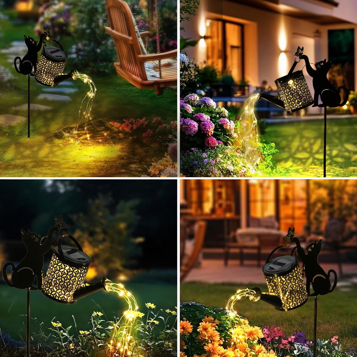 LGEYHAN Black Cat Gifts - Solar Cat Garden Statue,Black Metal Garden Decor,Yard Decor Stakes with Lantern, Gifts for Women Mom and Grandma or for Cat Lovers