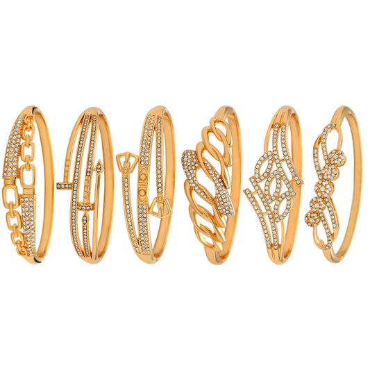 6 Pack 18K Gold Plated Bangles Bracelet Set for Women, Dainty Vintage Trendy Fashion Jewelry, Ideal Gift for Birthday Christmas Valentine's Day Mother's Day for Girlfriend Wife Mom Sister