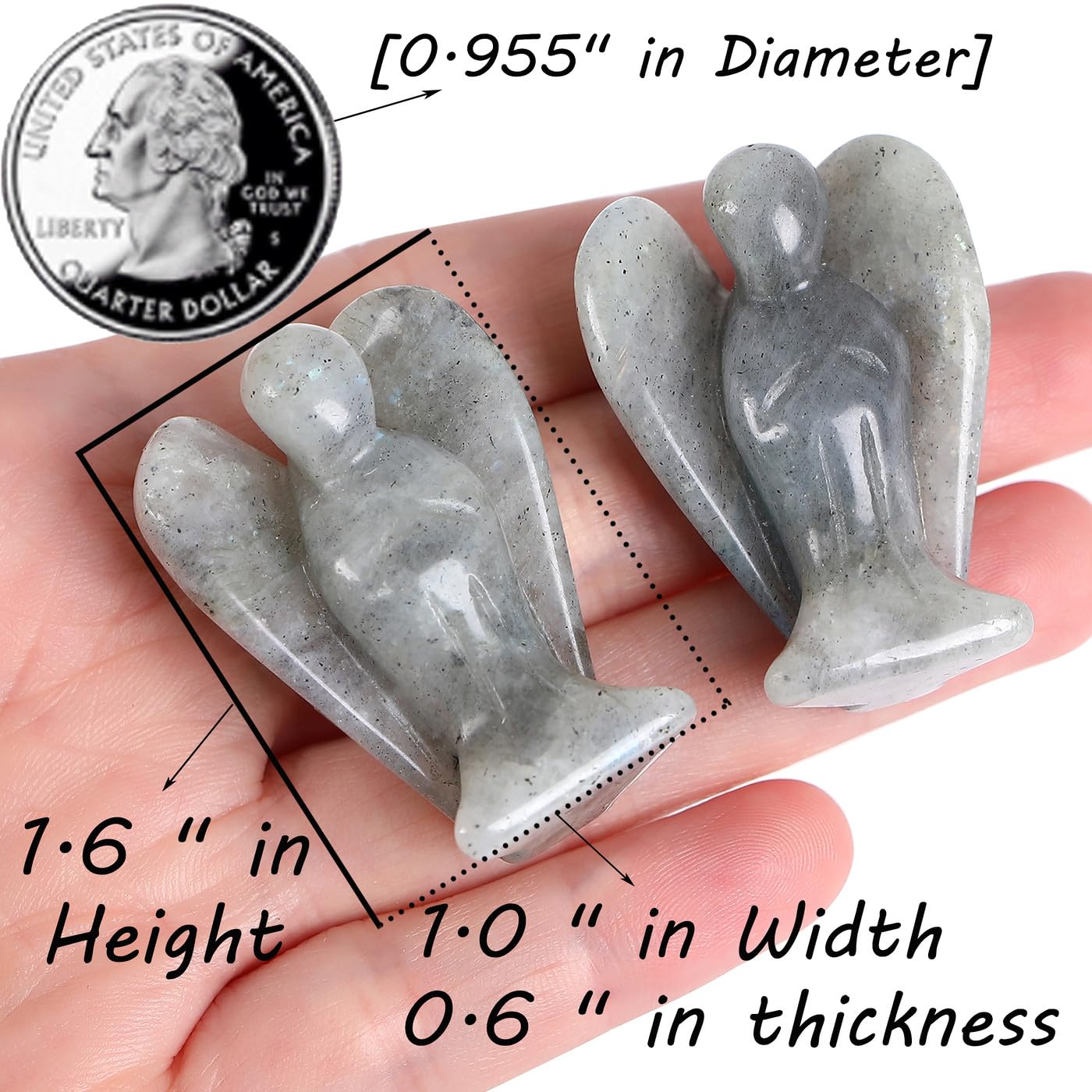 QINJIEJIE Polished Labradorite Guardian Angel Decor - White Angel Statue, Gemstone Spiritual Gift & Meditation Figurine