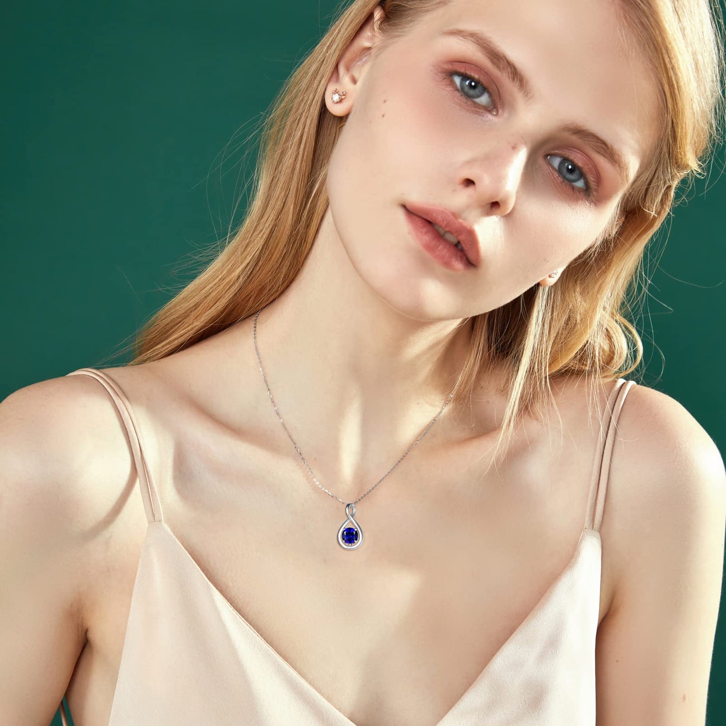 FANCIME Blue Sapphire Necklace September Birthstone for Women Sterling Silver Dainty Infinity Pendant Fine Jewelry Birthday Anniversary Graduation Mothers Day Gifts for Women Her, Chain Length 16+2"