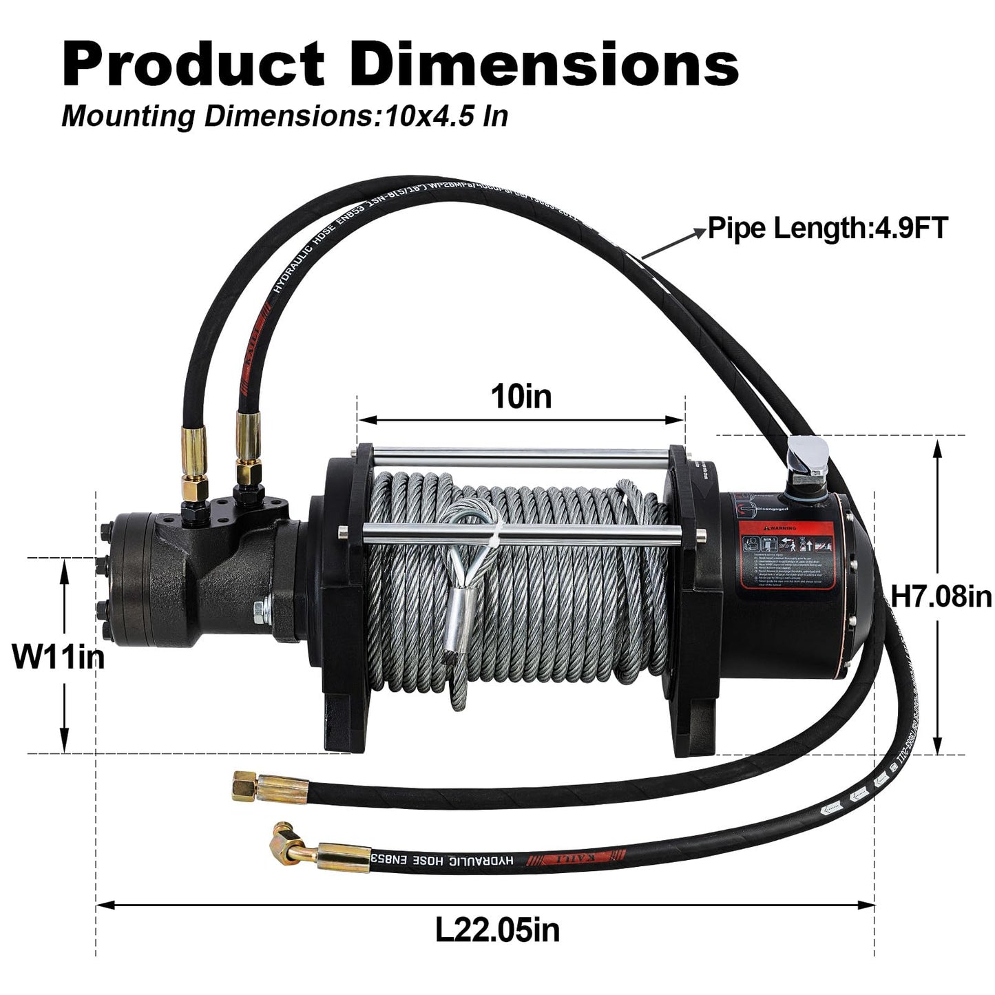 CXRCY Hydraulic Winch 2/5"x78FT Steel Cable - BMR80 Hydraulic Motor Motor, 36:1 Gear Ratio - Great for Wreckers, Trailers & Vehicle Recovery（15000LBS）