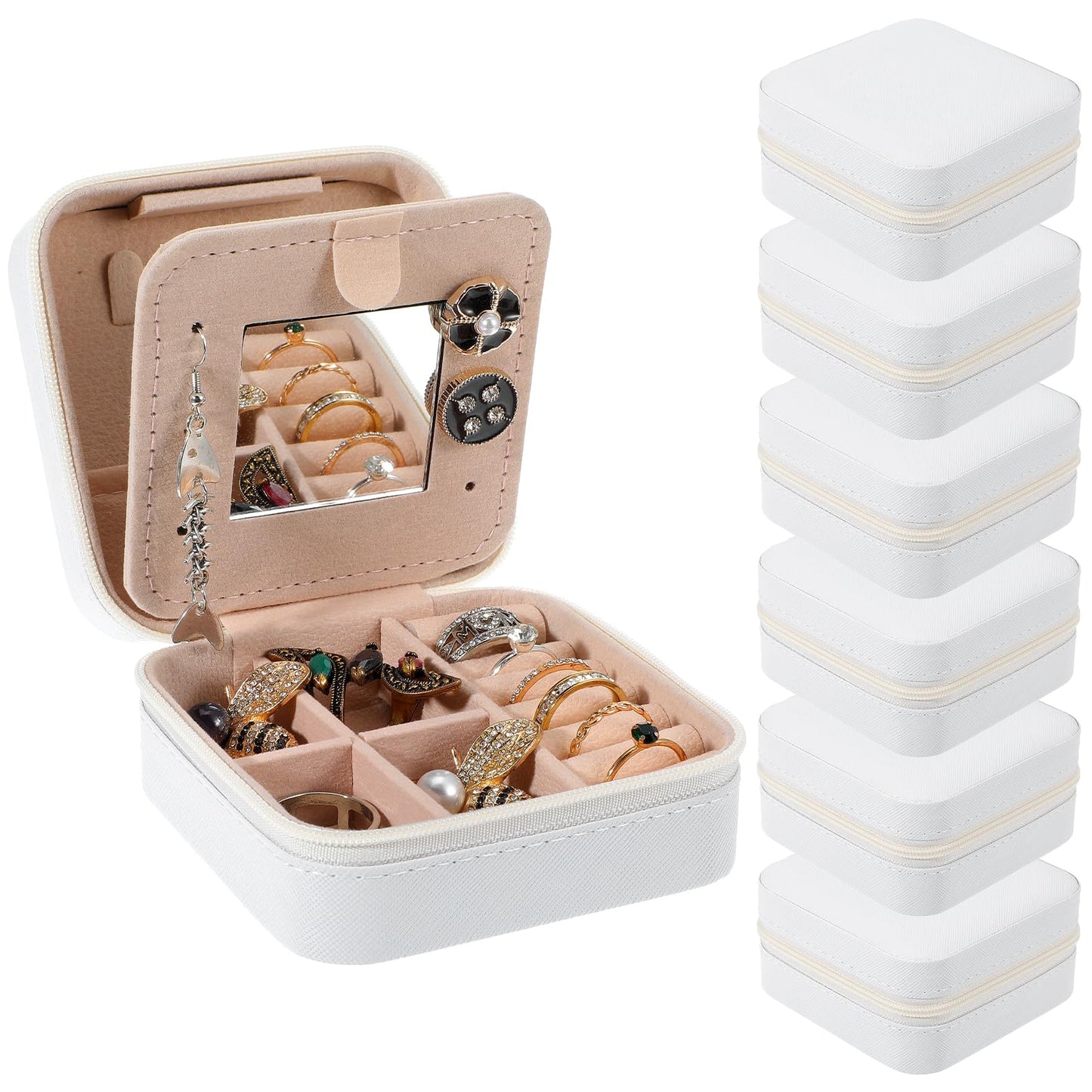 mekueeex 6Pcs PU Leather Small Travel Jewelry Case Organizer Storage, Bridesmaid Gifts Jewelry Box with Mirror for Women Girls