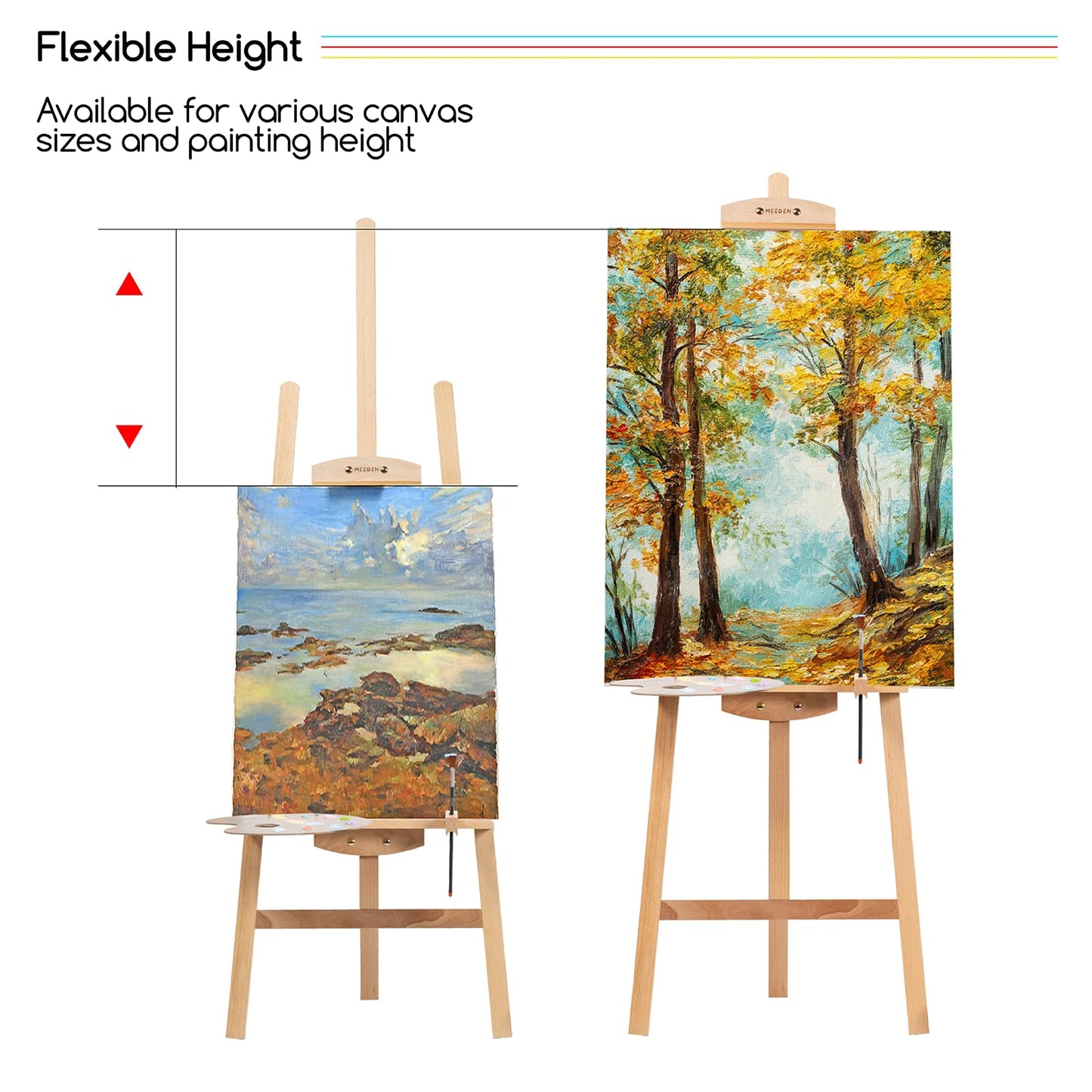 MEEDEN Easel Stand for Painting Canvas: Beechwood Lyre Easel Tripod Stand - Adjustable Art Paint Easel with Brush Holder, Washer & Metal Stand, Perfect Artist Easel for Painting, Display, Wedding Sign