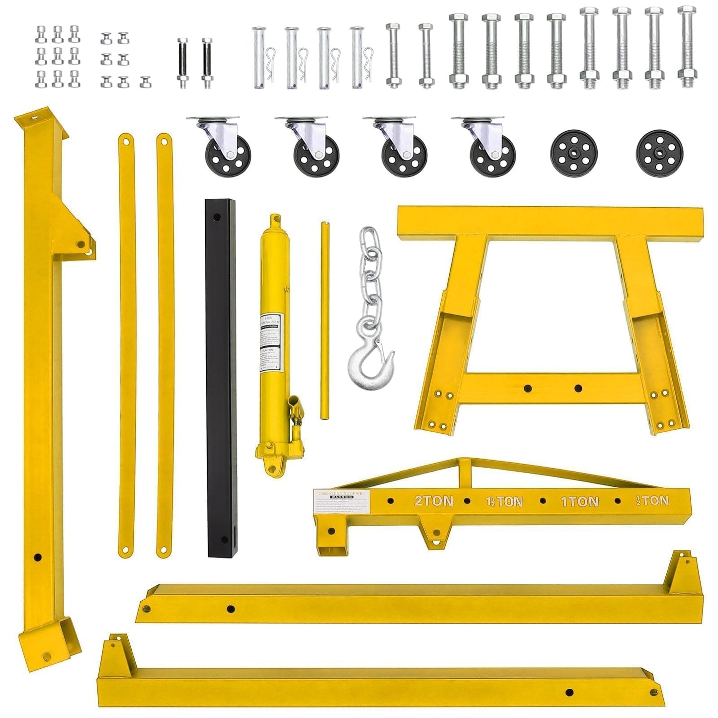 2 Ton Folding Hydraulic Engine Hoist Cherry Picker, 4400 Lbs Capacity, Adjustable Telescoping Boom, Heavy Duty Shop Crane No Load Leveler & 6 Swivel Wheels, for Garage Workshop Warehouse Automotive