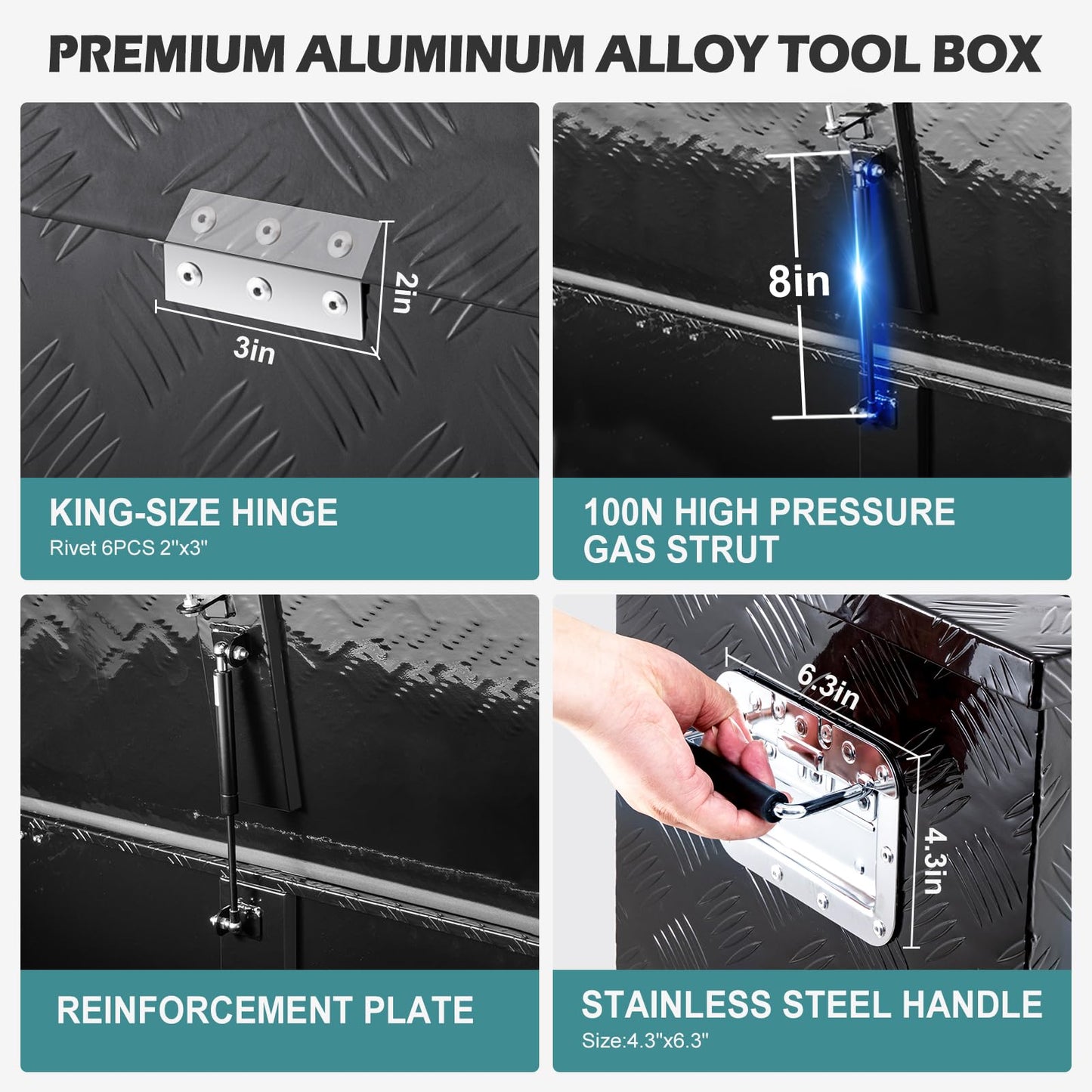 KING CHAO FOO 39" Lx15 Wx14 H Aluminum Tool Box, Heavy Duty Truck Bed Toolboxes with 2 PCS Keys, Upgraded Widest Tool Box Used for Truck Bed Storage,Trailers,Pickup,RV, All-Weather Use