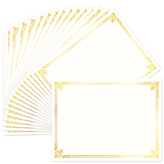 50 Sheets Certificate Paper for Printing,Gold Foil Metallic Border,8.5x11 inch Blank Award Certificate Paper,Laser & Inkjet Printer Compatible,For Office,Business Awards,School Diplomas（New Packaging）