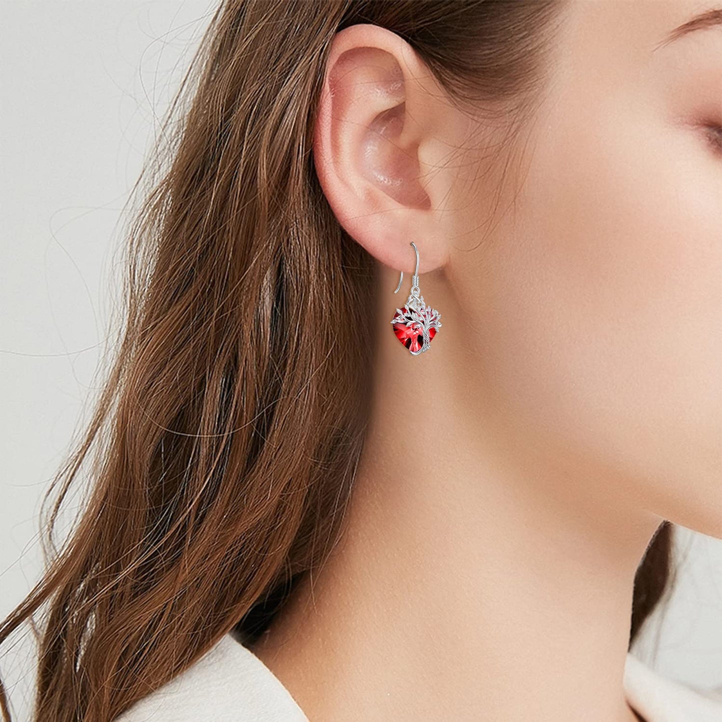 TOUPOP Heart Garnet Earrings Sterling Silver Tree of Life Earrings January Birthstone Jewelry Birthday Mothers Day Gifts for Women Mom Her