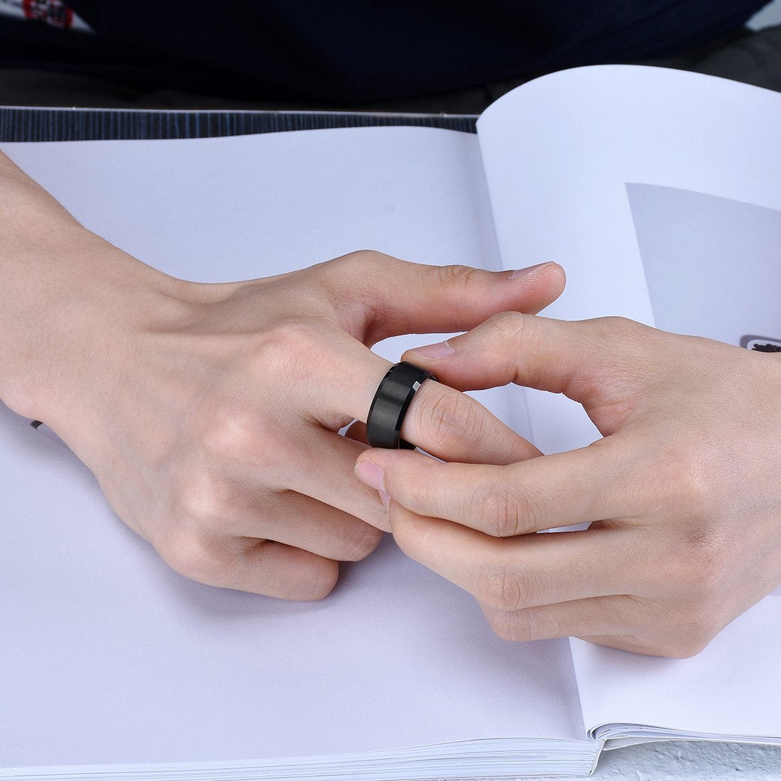 King Will 10mm Men's Black Wedding Ring - Brushed Matte Surface, Beveled Polished Edge, Comfort Fit Size 9.5
